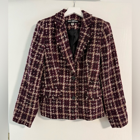 Karl Lagerfeld Jackets & Blazers - Karl Lagerfeld Ashland Aubergine windowpane plaid Blazer size 12 never worn